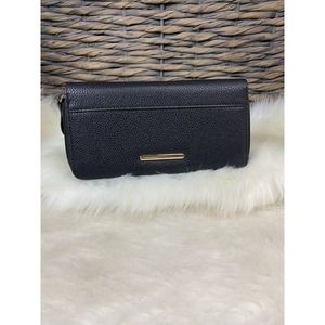 Black womens faux leather wallet with gold hardware 0793